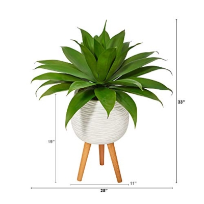Silky Flower Store Artificial Agave Succulent Plant, White Tri Pod Planter, Mid Century Modern Indoor Decor, 33in. 6 6 Product: Nearly Natural 33in. Agave Succulent Artificial Plant in White Planter with Stand