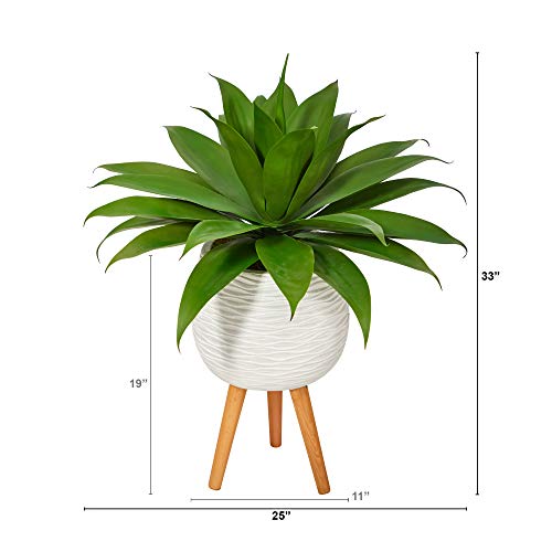 Silky Flower Store Artificial Agave Succulent Plant, White Tri Pod Planter, Mid Century Modern Indoor Decor, 33in. 1 1 Product: Nearly Natural 33in. Agave Succulent Artificial Plant in White Planter with Stand