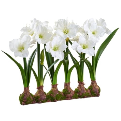 Product: 22" Standing Silk Amaryllis Flower Arrangement w/Bulb Base -White