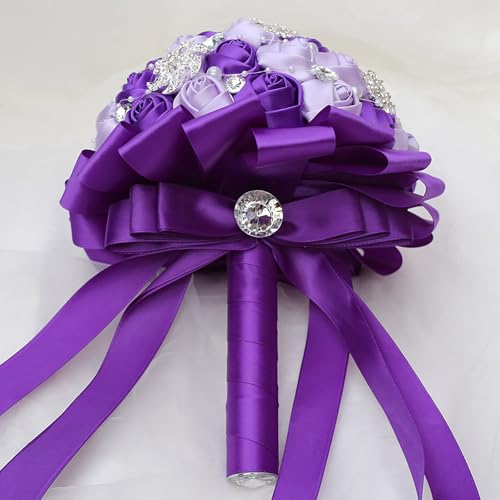 Silky Flower Store Artificial Wedding Bridal Bouquet Silk Rose Purple Lavender, Handmade Faux Flower Bunch, 19cm 2 2 Product: CarpeCoras Wedding Bridal Bouquet Silk Rose Handmade Artificial Flower Bunch Bouquets for Bride Bridesmaid Holding Toss Round Sparkling Rhinestone Purple & Lavender 7.5inch