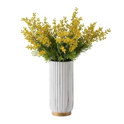 Product: Artificial Yellow Acacia Mimosa Flowers in Blue Vase – Silk Fake Flowers for Home, Wedding, Party Table Decoration(Blue Vase+Flower)
