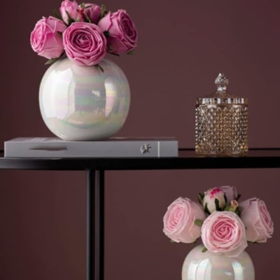Product: SHUawan Artificial Rose Flowers with Ceramic Vase – 20cm Silk Bouquet for Home, Wedding, Party, Festival Decoration