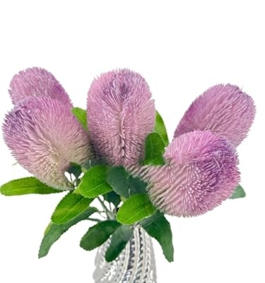 Product: 5 Stems Banksia Protea Stem,Purple Artificial Long Stem Flower for Table Centerpieces Wedding Party Home Decoration Indoor(NO VASE)