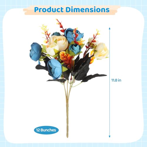 Product: Funabridge 12 Artificial Rose Bouquets, Blue Silk Camellia Tea Roses For Home And Wedding Décor, Table Centerpieces, Realistic And Elegant