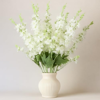 Product: Thiccywoov White Delphinium Artificial Flower 35.4'' Long Larkspur Stem White Fake Faux Silk Flowers Bulk for Tall Vase Floral Arrangements Home Centerpiece Table Wedding Decor(24 Pcs)
