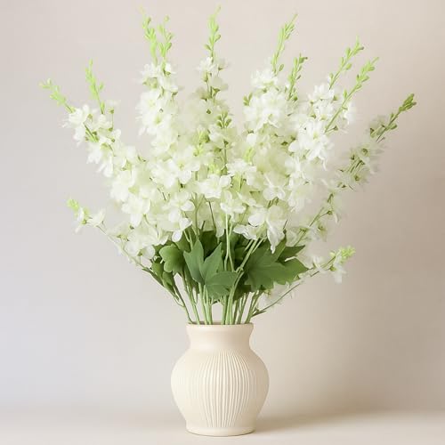 Product: Thiccywoov White Delphinium Artificial Flower 35.4'' Long Larkspur Stem White Fake Faux Silk Flowers Bulk for Tall Vase Floral Arrangements Home Centerpiece Table Wedding Decor(24 Pcs)