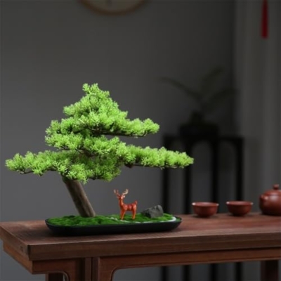 Product: MOOWI Artificial Bonsai Tree New Chinese Simulation Tree Office Decorative Ornaments Living Room Entrance Hotel Greenery Bonsai Light Luxury Artificial Trees Plants