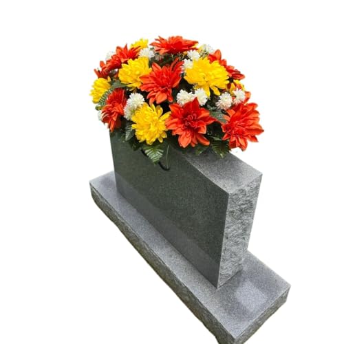 Yellow Mum Headstone Saddle, Orange Dahlia Headstone Saddle for Funeral or Cemetery Memorial Decoration Garland for Table Centerpiece Holiday Party Weddi - Artificial Flower Arrangements Product: Yellow Mum Headstone Saddle, Orange Dahlia Headstone Saddle for Funeral or Cemetery Memorial Decoration Garland for Table Centerpiece Holiday Party Weddi