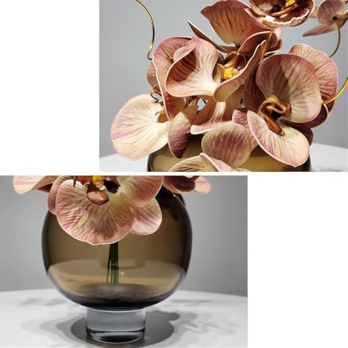 Product: Light Luxury Artificial Butterfly Orchid Arrangement with Fake Curry Glass Vase – Plastic Faux Flower Decor for Living Room, Dining Table & Coffee Table