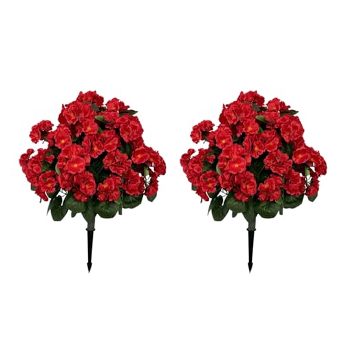 Product: Fuhomtre 2PCS Artificial Begonias Bush with Ground Spike, 24Inch Artificial Outdoor Bushes Evergreen UV Resistant Shrubs- for Outdoor Indoor Front Porch Garden (Red)