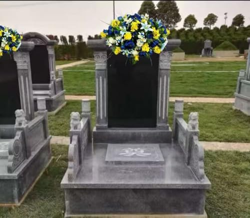 Product: Jucgghk Vivid and Realistic Floral Art 30" Artificial Cemetery Flowers,Realistic Vibrant Flowers, Outdoor Grave Decorations for Headstone(Yellow,Blue)