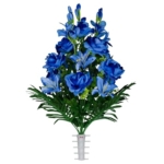 Product: Blue Gladiolus, Roses, and Lilies Cemetery Arrangement，Summer Blue Flowers for Grave Tombstone Decorations(NO VASE) Garland for Table Centerpiece Holiday Party Weddi