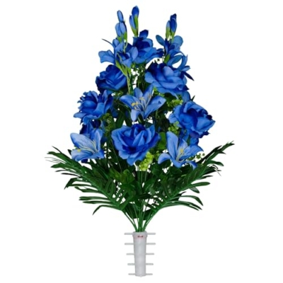 Product: Blue Gladiolus, Roses, and Lilies Cemetery Arrangement,Summer Blue Flowers for Grave Tombstone Decorations(NO VASE) Garland for Table Centerpiece Holiday Party Weddi