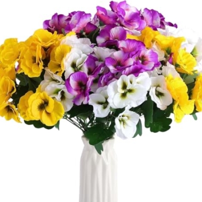 Product: Exotic Dried Flower Bouquet Warm Pansy, 24 Pieces of Artificial Flowers for Planters, Front Doors, Porches, Patios, Yards, Gardens