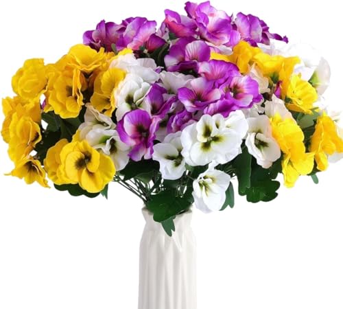 Product: Exotic Dried Flower Bouquet Warm Pansy, 24 Pieces of Artificial Flowers for Planters, Front Doors, Porches, Patios, Yards, Gardens
