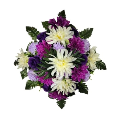 Product: Purple Cream Headstone Saddle, Mums Dahlias and Roses Grave Flowers for Memorial Decoration Garland for Table Centerpiece Holiday Party Weddi