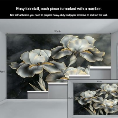 Product: Gray Iris Wall Mural Vintage Dark Floral Mural 3D Luxury Floral Wallpaper for Living Room Vintage Tropical Flower Murals Green Botanical Murals for Bedroom 169.3" x 118.2"