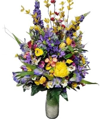 Product: Jucgghk Vivid and Realistic Floral Art 27" Tall Wildflower Summer Flowers,Premium Faux Flowers for Cemetery Grave Tombstone Decorations
