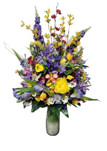 Product: Jucgghk Vivid and Realistic Floral Art 27" Tall Wildflower Summer Flowers,Premium Faux Flowers for Cemetery Grave Tombstone Decorations