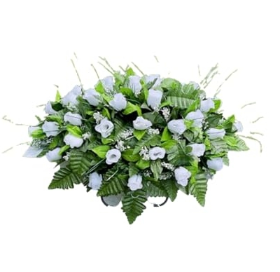 Product: Jucgghk Vivid and Realistic Floral Art White Roses 22"-24" Flowers Saddle,Cemetery Grave Decoration Headstone Flower for Outdoor Grave Decorations