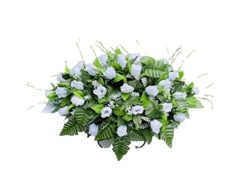 Product: Jucgghk Vivid and Realistic Floral Art White Roses 22"-24" Flowers Saddle,Cemetery Grave Decoration Headstone Flower for Outdoor Grave Decorations