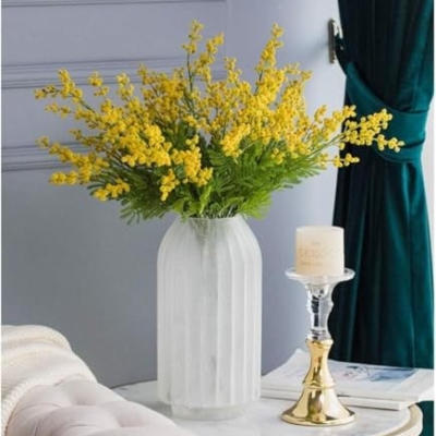 Silky Flower Store Artificial Yellow Acacia Mimosa Flowers with Vase, Silk Floral Arrangement, Faux Yellow Blossom Decor, 32.5cm 13 13 Product: HUANGWUZ Artificial Yellow Acacia Mimosa Flowers, Lifelike Silk Floral Arrangement with Vase, Home, Wedding Party Table Décor, Low Maintenance
