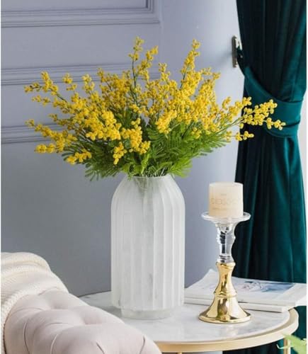 Silky Flower Store Artificial Yellow Acacia Mimosa Flowers with Vase, Silk Floral Arrangement, Faux Yellow Blossom Decor, 32.5cm 6 6 Product: HUANGWUZ Artificial Yellow Acacia Mimosa Flowers, Lifelike Silk Floral Arrangement with Vase, Home, Wedding Party Table Décor, Low Maintenance