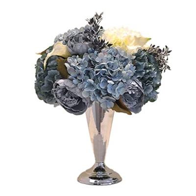 Product: Fake Flowers Alloy Vase with Artificial Rose Flowers Bouquet Silk Flowers Rose for Home Bridal Wedding Party Festival Decor Dry Flowers Bouq (B)