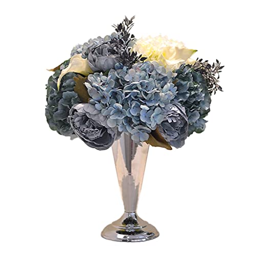 Product: Fake Flowers Alloy Vase with Artificial Rose Flowers Bouquet Silk Flowers Rose for Home Bridal Wedding Party Festival Decor Dry Flowers Bouq (B)
