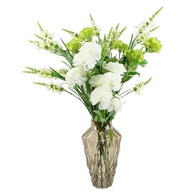 Silky Flower Store Artificial White Carnation Flowers, Faux Silk Stem, Leaf Design, 70cm 7 7 Product: Leaf Design Artificial Carnation Flowers