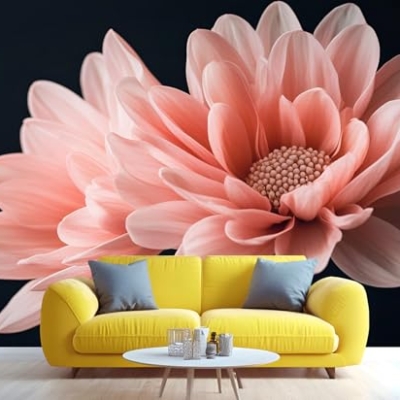 Product: Pink Floral Large Mural - 110" x 79" Mural, Pink Dahlia Wall Murals for Living Room Bedroom, Modern Flower Art Wallpaper, Dahlia Murals (Not Peel and Stick)