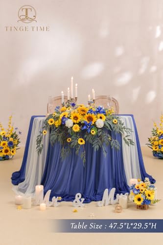 Product: TINGE TIME Artificial Sweetheart Flower Swag with Tablecloth and Table Runner, Pack of 3 Floral Arrangement for Wedding Sweetheart Table Centerpiece Decoration Valentine's Day (Sunflower&RoyalBlue)