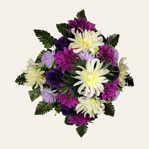 Product: Purple Cream Headstone Saddle, Mums Dahlias and Roses Grave Flowers for Memorial Decoration Garland for Table Centerpiece Holiday Party Weddi