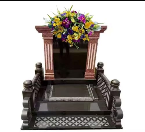 Product: Jucgghk Vivid and Realistic Floral Art 36" Yellow and Purple Cemetery Saddle, Headstone Saddle Arrangement for Outdoor Gravestone Decorations