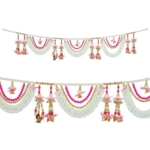 Product: Artificial Toran Door Hanging Set with Mogra Flowers with Moti Garlands Toran Bandanwar for Wedding Entrance for Indian Traditional Festival Home Decorations (Size:- 42" X 6'')(Pink & White)