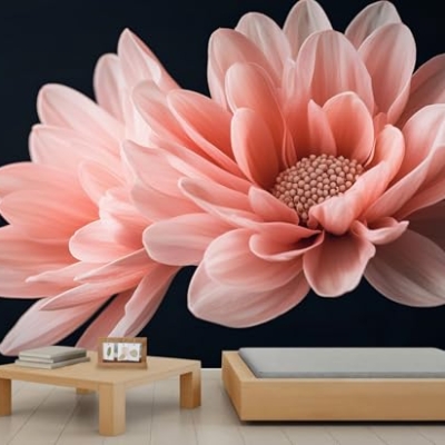 Product: Pink Floral Large Mural - 110" x 79" Mural, Pink Dahlia Wall Murals for Living Room Bedroom, Modern Flower Art Wallpaper, Dahlia Murals (Not Peel and Stick)