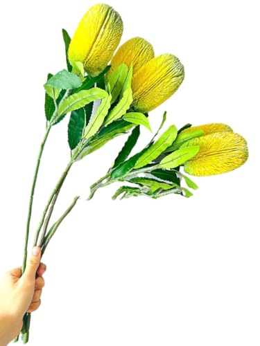 Product: 5 Stems Banksia Protea Stem, Artificial Long Stem Flower for Table Centerpieces Wedding Party Home Decoration Indoor(NO VASE)