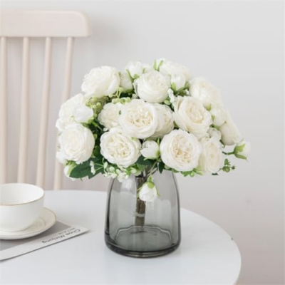 Product: huiyonglan 4 Bunches Peony Artificial Flowers, Artificial Peony Silk Flowers, Fake Flower, White Flower Silk Peonies Bouquets for Wedding Party Table Centerpieces Floral Arrangement Home Decor
