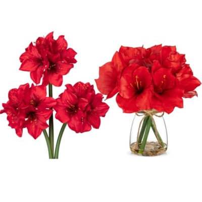 Product: Briful 2 Pack Red Amaryllis Artificial Flower Bundle for Home Office Room Table Vase Arrangement Centerpiece