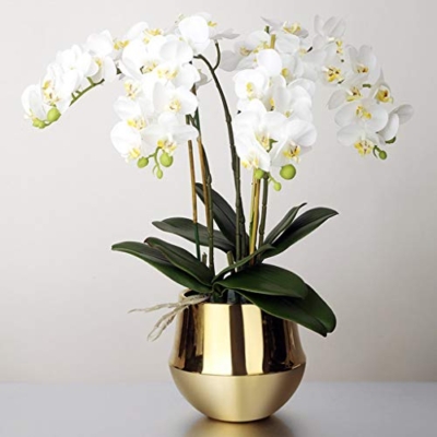 Product: 4 Heads White Artificial Orchid Flowers with Gold Vase Set Faked Silk Flower Plant Artificial White Phalaenopsis for Home Decor, 21.7" H Table Centerpiece Office Wedding Party Decoration