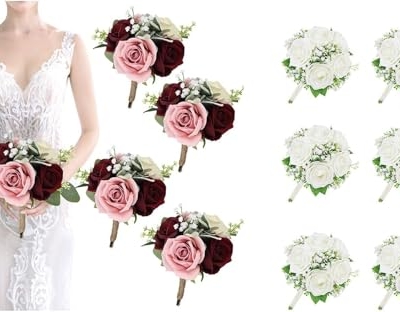 Product: Beautiful Flower Lifelike Bridesmaid Bouquets, 4Pcs and 6Pcs Artificial Flowers for Weddings, Small Bouquets, Centrepiece for Ceremonies and Anniversary Proposals Used for Home Decoration, Weddings