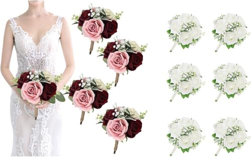 Product: Beautiful Flower Lifelike Bridesmaid Bouquets, 4Pcs and 6Pcs Artificial Flowers for Weddings, Small Bouquets, Centrepiece for Ceremonies and Anniversary Proposals Used for Home Decoration, Weddings