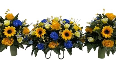 Product: Jucgghk Vivid and Realistic Floral Art 3 Pieces Set Cemetery Saddle,Headstone Flower,Spring Cemetery Flowers for Cemetery Decoration
