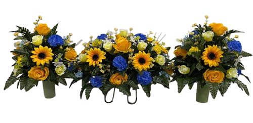 Product: Jucgghk Vivid and Realistic Floral Art 3 Pieces Set Cemetery Saddle,Headstone Flower,Spring Cemetery Flowers for Cemetery Decoration