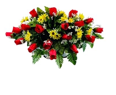 Product: Jucgghk Vivid and Realistic Floral Art Red-Yellow Artificial Headstone Cemetery Saddle, 22-24” Cemetery Flower Arrangement, Artificial Flowers for Grave Tombstone Decorations