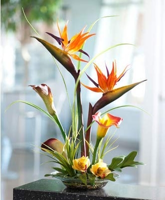 Product: Petals - Artificial Bird of Paradise & Calla Lily Silk Flower Centerpiece in Glass Bowl with Acrylic Water