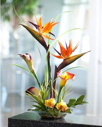 Product: Petals - Artificial Bird of Paradise & Calla Lily Silk Flower Centerpiece in Glass Bowl with Acrylic Water