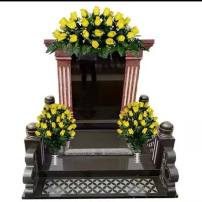 Product: Jucgghk Vivid and Realistic Floral Art Yellow Rose Bud Cemetery Saddle and Flower Arrangement Set, Artificial 1 Saddle and 2 Bouquets for Grave Tombstone Decorations(NO VASE)