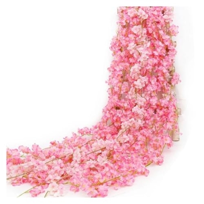 Product: WHYLE Furniture Decoration 180cm Artificial Silk Flowers Vines Backdrop Wall Decor Fake Flowers Home Party Wedding Decoration Hanging Flower Sakura Garland Artificial Flower(180CM-DK Pink)