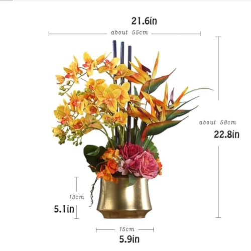 Silky Flower Store Artificial Orchid Flower Arrangement, Real Touch Latex Geel Flowers, Gold Ceramic Vase, 55cm 2 2 Product: Artificial Orchid Flower Arrangement with Vase – Real Touch Latex Geel Flowers in Gold Ceramic Pot, 55cm
